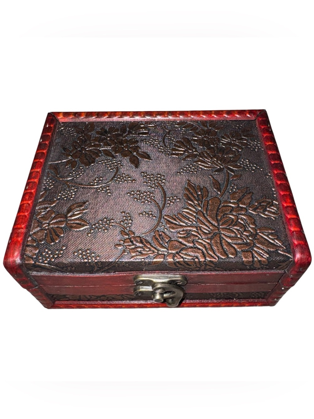 Brown Embossed Floral Wooden Box